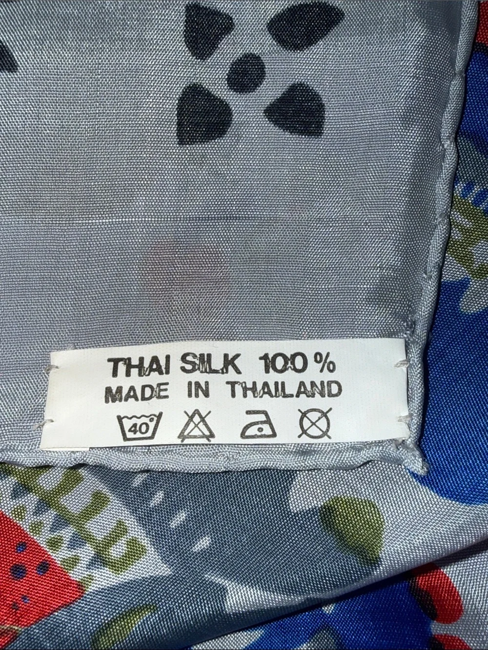Vintage 100% Thai Silk Scarf Elephant Motif Colorful Square Wrap